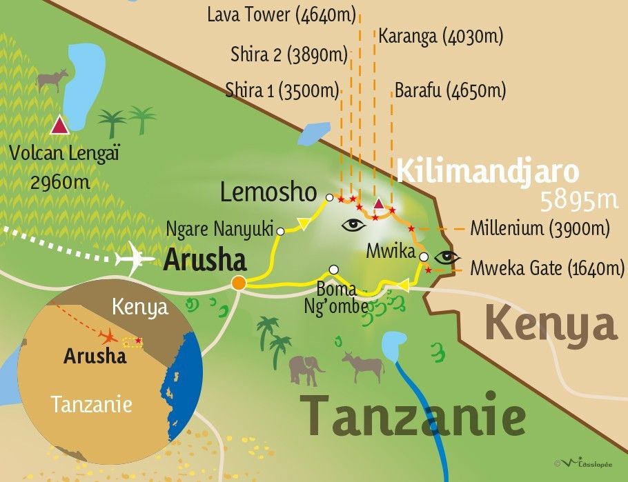 [KEY_MAP] - TANZANIE - Ascension du Kili par la voie Lemosho-Shira